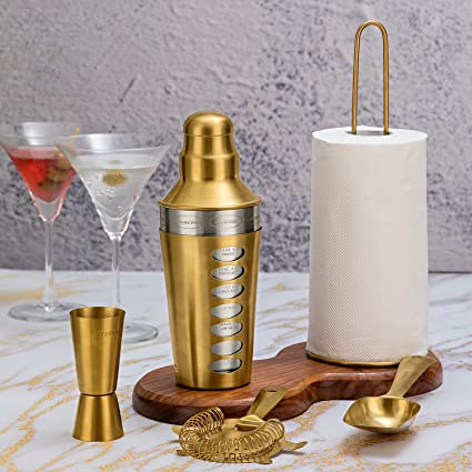 Steren Impex | 5 Piece Stainless Steel Barware Gift Set Combo, Small - Gold PVD Coated Festival Gifting Set/Combo