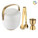 Premium Creamic Ice Bucket with Tong and Peg Measure - Off White Pvd