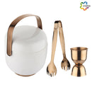 Premium Creamic Ice Bucket with Tong and Peg Measure - Off White Pvd