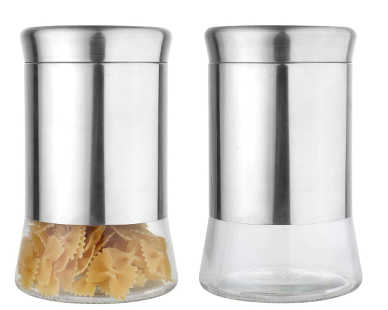 Glass - Food Storage Jars/Containers with Airtight Lid - Steel, 1100ml, Set of 2