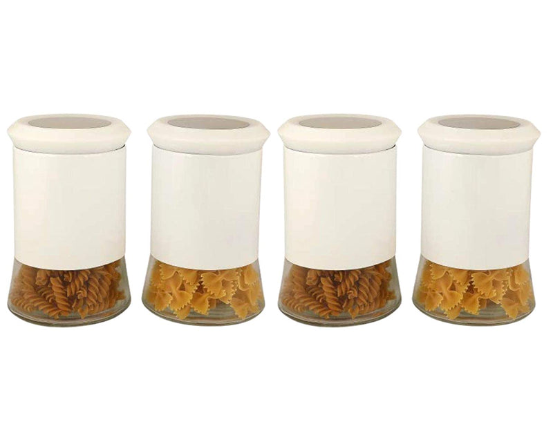 Food Storage Jar/Containers with Airtight Steel Lid - White, 1100 ml, Set of 4