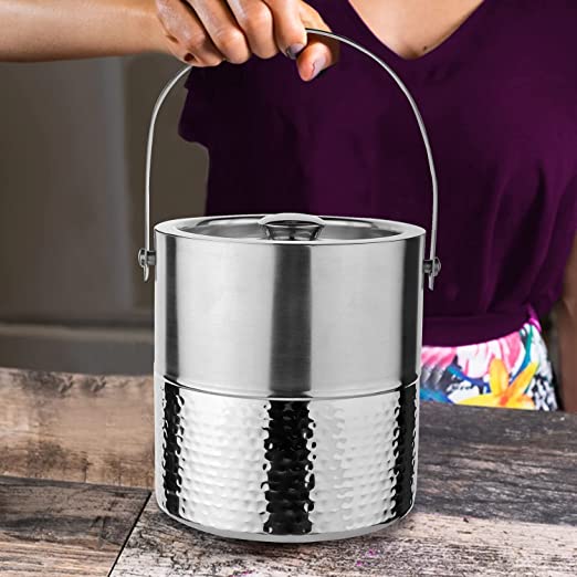Stainless Steel - Double Wall Ice Bucket with Tong - Half Hammered