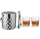 Steren Impex | Stainless Steel Coin Design Double Wall Ice Bucket with Tong with Set of 2 Drink Glasses