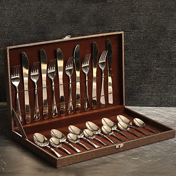 24 Piece Stainless Steel Premium Cutlery Set with Gift Box, Neo Design by Steren Impex