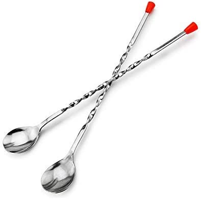 Stainless Steel Cocktail Mixing Spoon, Long Handle Spiral Design with Weighted Teardrop End (Set of 2)