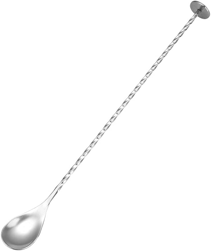 Stainless Steel Cocktail Mixing Spoon, Long Handle Spiral Design with Weighted Teardrop End (Set of 2)