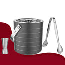 Stainless Steel Ice Bucket with Tong, Peg Measurer & Cocktail Shaker - Gun Metal