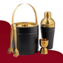 Stainless Steel Pattern Design Black & Gold Double Wall Bar Set - 4 Pcs | 4 Whiskey Glasses FREE