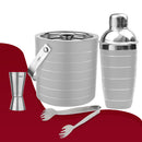 Stainless Steel Ice Bucket with Tong, Peg Measurer & Cocktail Shaker - Off White