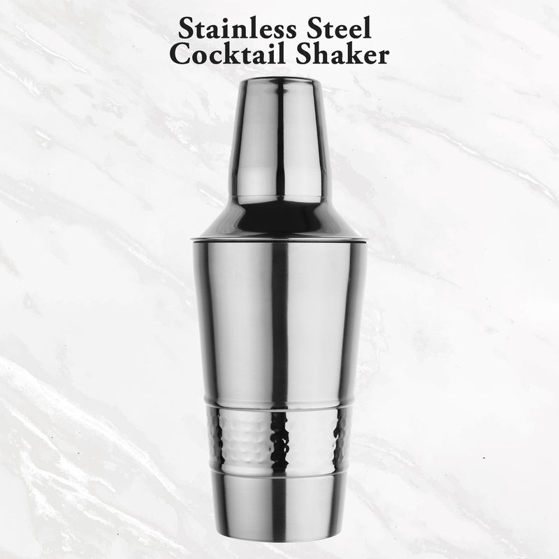 Stainless Steel Cocktail Shaker with Strainer - Hammered Band, 500 ml