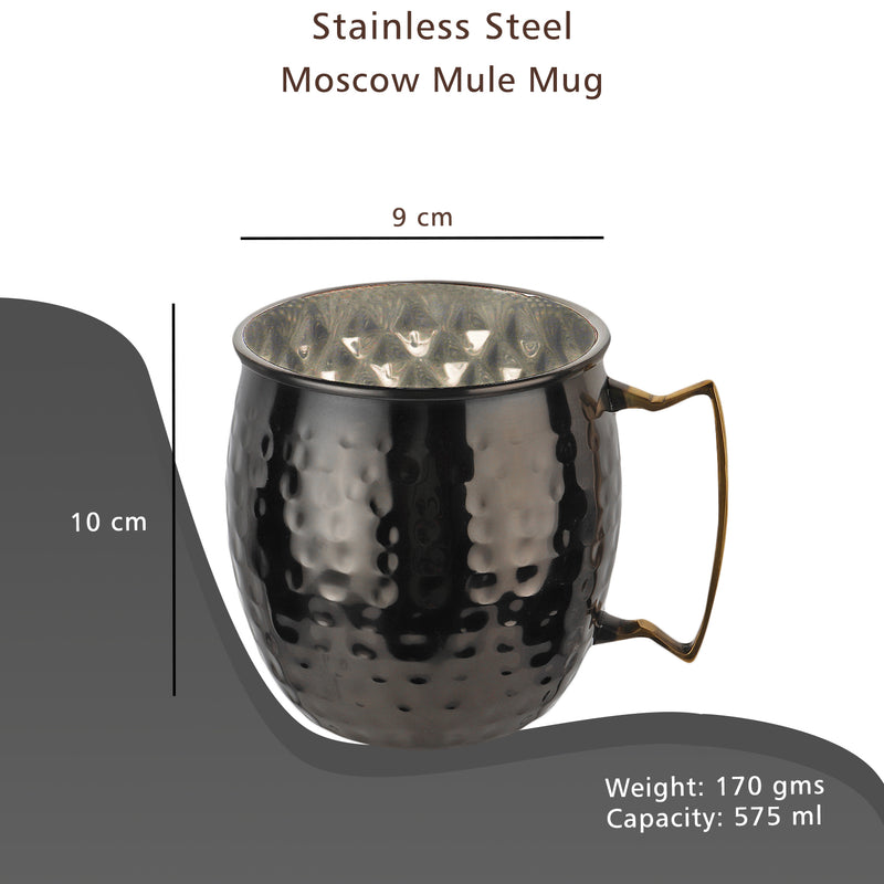 Stainless Steel Moscow Mule Beer Mug - Hammered Design, Black Nickel Plated
