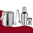 Stainless Steel Ice Bucket with Tong, Peg Measurer & Cocktail Shaker - Half Hammered