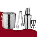 Stainless Steel Ice Bucket with Tong, Peg Measurer & Cocktail Shaker - Full Hammered