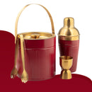 Stainless Steel Pattern Design Cherry & Gold Double Wall Bar Set - 4 Pcs