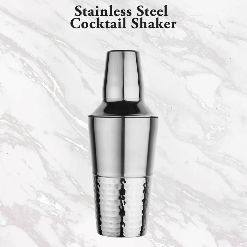 Stainless Steel Cocktail Shaker with Strainer - Half Hammered, 500 ml