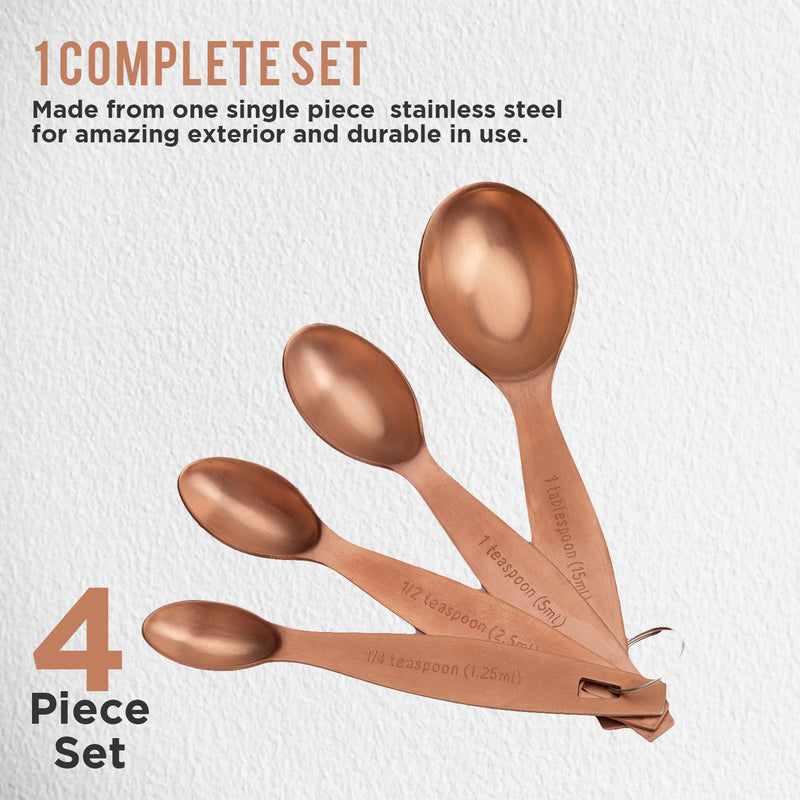 Stainless Steel - Measuring Spoon, Oval Rosegold- Matt Finish | Set of 4