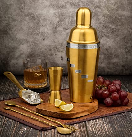Steren Impex | 5 Piece Stainless Steel Barware Christmas/New Year Gift Set , Large - Gold PVD Coated Festival Gifting Set/Combo