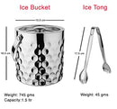 Steren Impex | Stainless Steel Coin Design Double Wall Ice Bucket with Tong with Set of 2 Drink Glasses