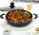 GREBLON Non Stick Kadhai with Glass Lid (Gas Stove Compatible Only) - Blue, 24cm