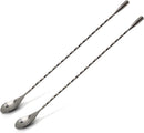 Stainless Steel Cocktail Mixing Spoon, Long Handle Spiral Design with Weighted Teardrop End (Set of 2)