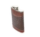 Stainless Steel Brown Leather Wrapped - Hip Flask, 230 ml