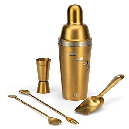 Steren Impex | 5 Piece Stainless Steel Barware Christmas/New Year Gift Set , Large - Gold PVD Coated Festival Gifting Set/Combo