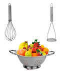 Stainless Steel - Colander (with handles), Potato Masher and Hand Blender just @699