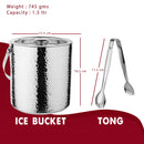 Stainless Steel Ice Bucket with Tong, Peg Measurer & Cocktail Shaker - Full Hammered