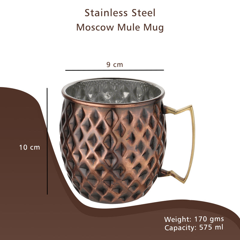 Stainless Steel Moscow Mule Beer Mug - Diamond Design, Antique Copper
