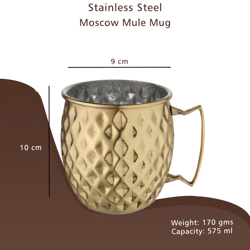 Stainless Steel Moscow Mule Beer Mug - Diamond Design, Brass