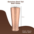 Stainless Steel Tall Hammered Double Wall Beer Glass/Tumbler - Set of 2