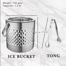 Stainless Steel - Double Wall Ice Bucket with Tong - Diamond