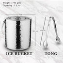 Stainless Steel - Double Wall Ice Bucket with Tong - Full Hammered