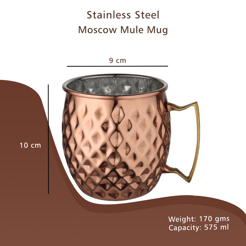 Stainless Steel Moscow Mule Beer Mug - Diamond Design, Copper