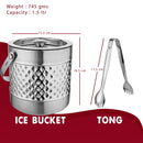 Stainless Steel Ice Bucket with Tong, Peg Measurer & Cocktail Shaker - Diamond