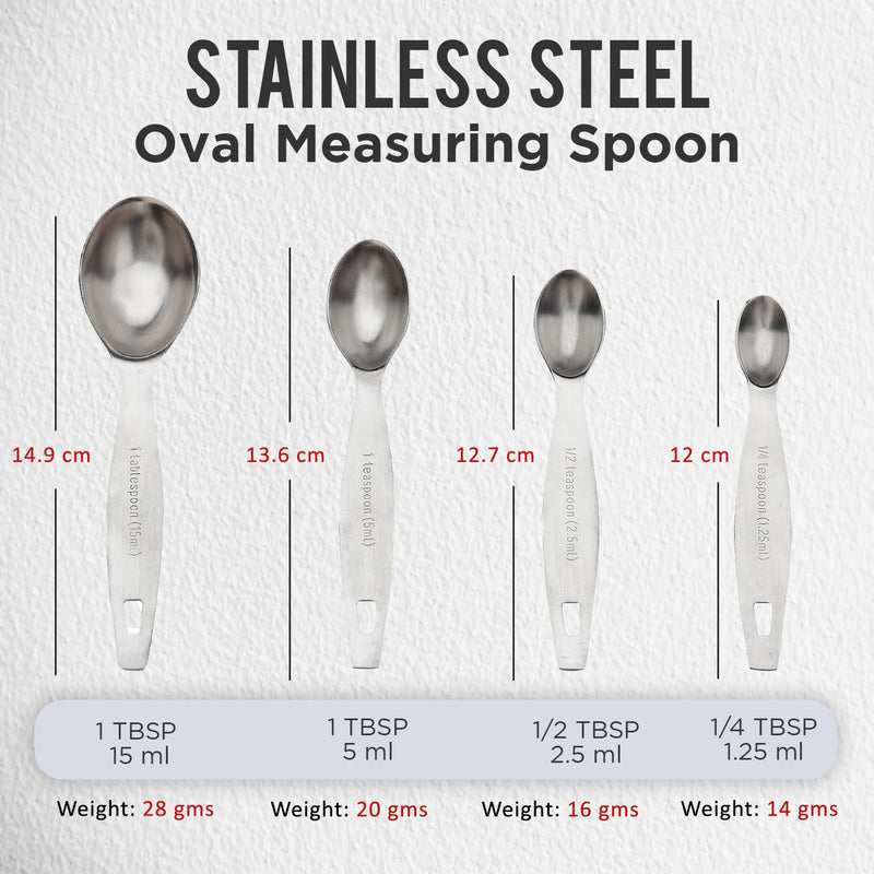Stainless Steel - Oval Shaped Measuring Spoon - Matt Finish (Set of 4)