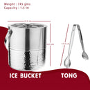 Stainless Steel Ice Bucket with Tong, Peg Measurer & Cocktail Shaker - Half Hammered