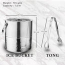 Stainless Steel - Double Wall Ice Bucket with Tong - Half Hammered