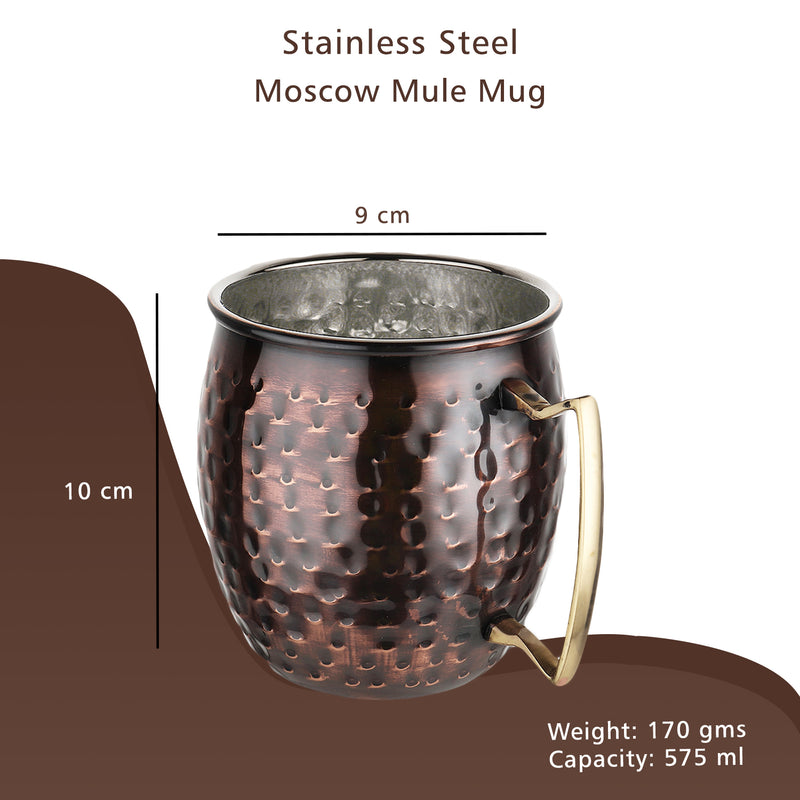 Stainless Steel Moscow Mule Beer Mug - Hammered Design, Antique Copper
