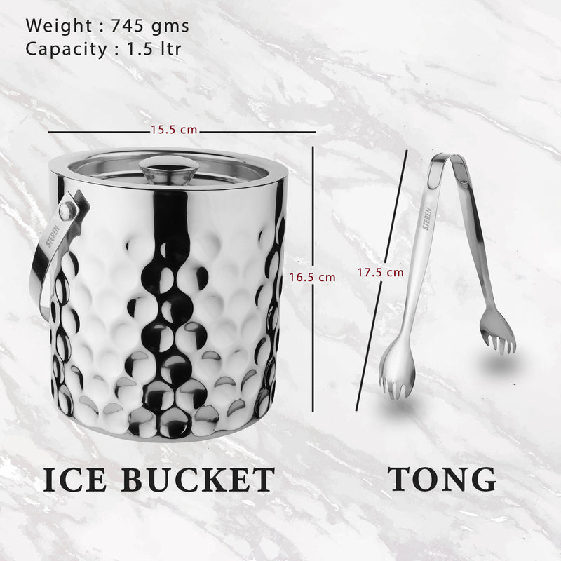 Stainless Steel - Double Wall Ice Bucket with Tong - Coin