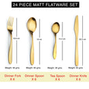 Cyra - Gold PVD Coated Premium Stainless Steel Cutlery Set with Portable Gift Box - Matt, 24 Pcs Set