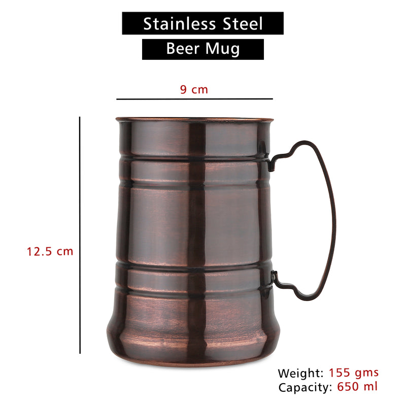 Stainless Steel Beer Mug with Handle - Antique Copper