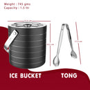 Stainless Steel Ice Bucket with Tong, Peg Measurer & Cocktail Shaker - Black Ring