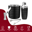 Stainless Steel Ice Bucket with Tong, Peg Measurer & Cocktail Shaker - Black Ring
