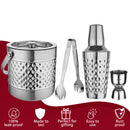 Stainless Steel Ice Bucket with Tong, Peg Measurer & Cocktail Shaker - Diamond
