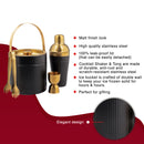 Stainless Steel Pattern Design Black & Gold Double Wall Bar Set - 4 Pcs | 4 Whiskey Glasses FREE