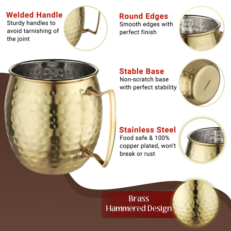 Stainless Steel Moscow Mule Beer Mug - Hammered Design. Brass