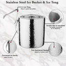 Stainless Steel - Double Wall Ice Bucket with Tong - Full Hammered