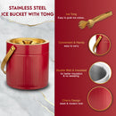 Stainless Steel Double Wall Pattern Design Ice Bucket with Tong - Cherry & Gold (PVD Coated)