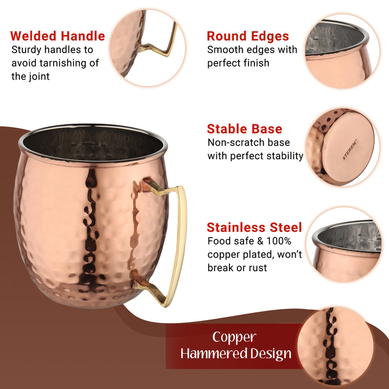 Stainless Steel Moscow Mule Beer Mug - Hammered Design, Copper